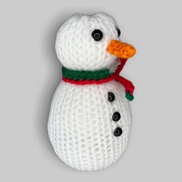 Handcrafted Knit Snowman with Crochet Scarf and Crochet Carrot Nose - Picture 6 of 12